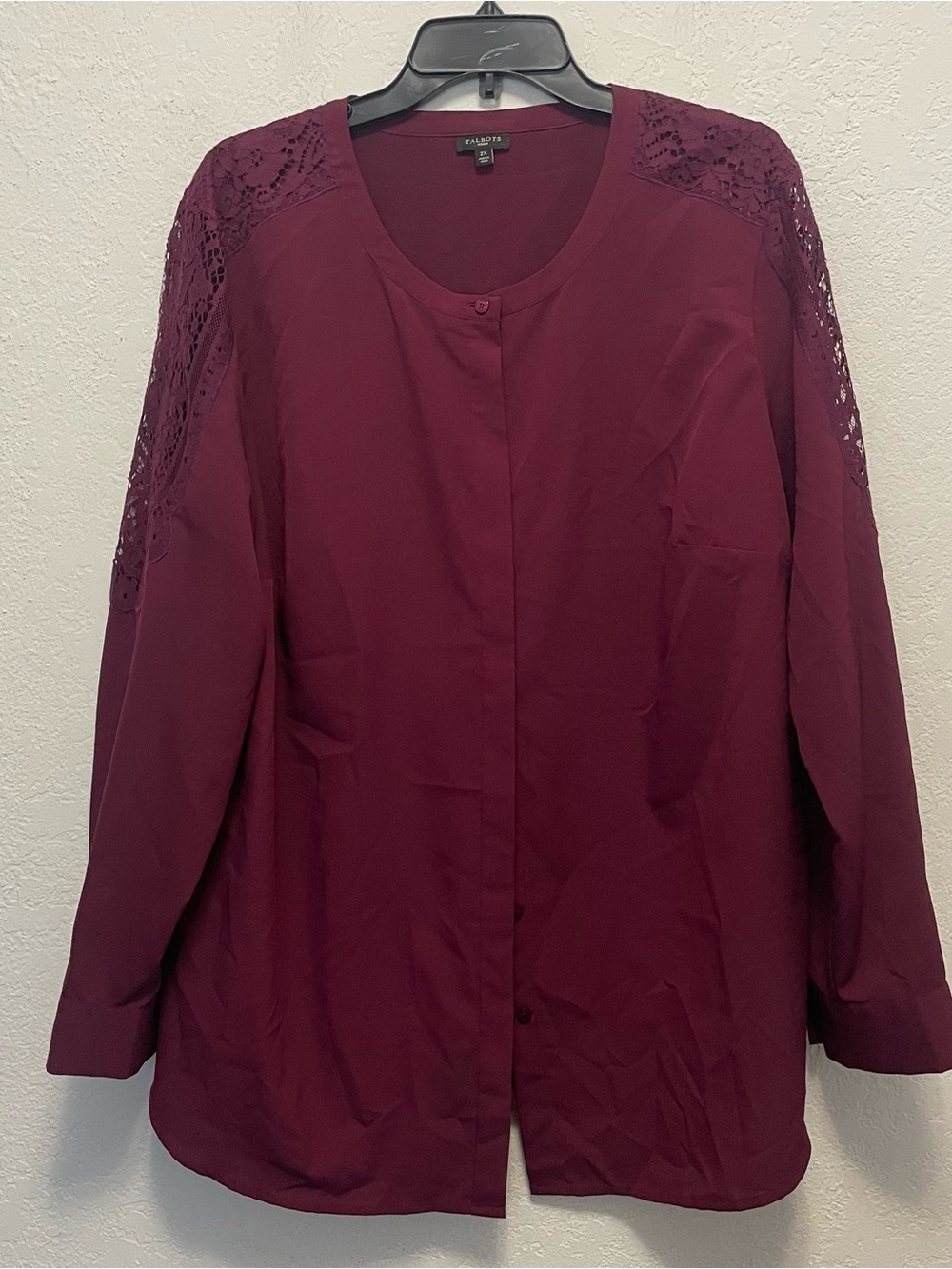 Talbots Size 2X Purple Beautiful Lace Inserts Gorgeous Blouse Shirt Top